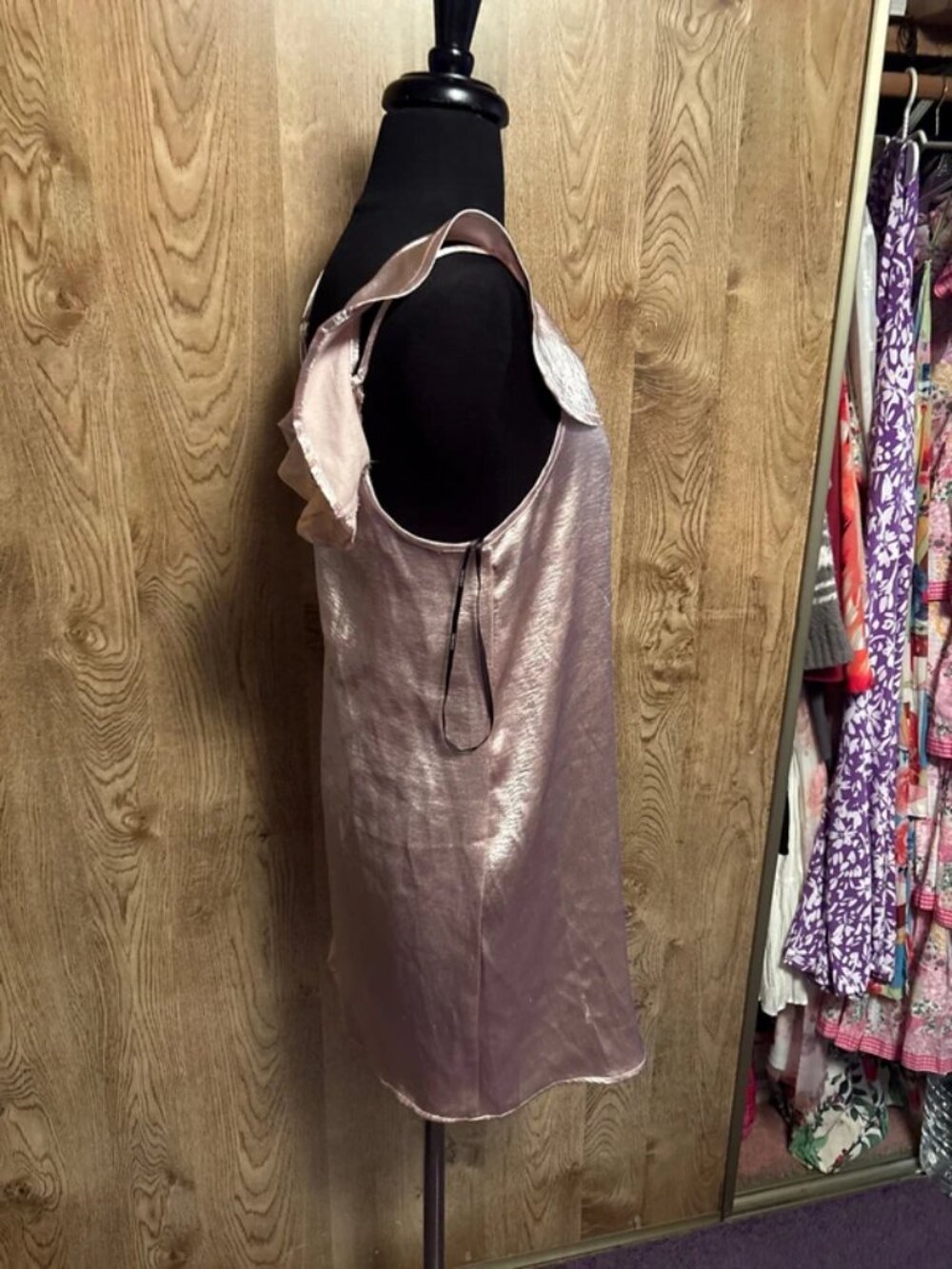 Pink Satin Ruffle Strap Slip Mini Dress - Picture 4 of 5